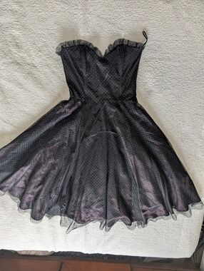 Gunne Sax Black Strapless Polka Dot Fit-and-Flare Dress